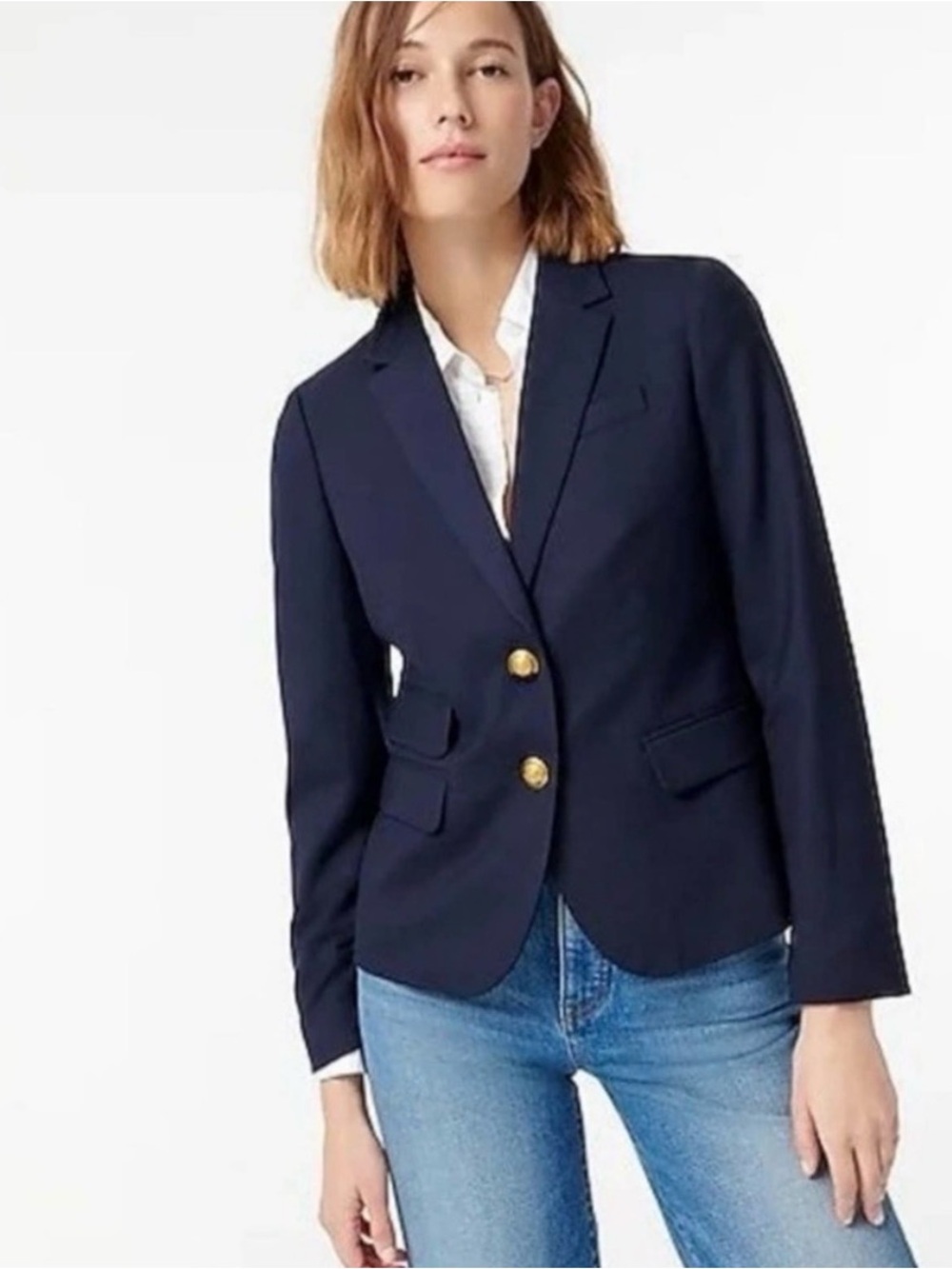 J.Crew Schoolboy Wool Blazer Women 4 Navy Gold Button Preppy Tailored J. Crew